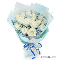 情人節花店送花-20朵白玫瑰花束--送七吋經典格紋熊